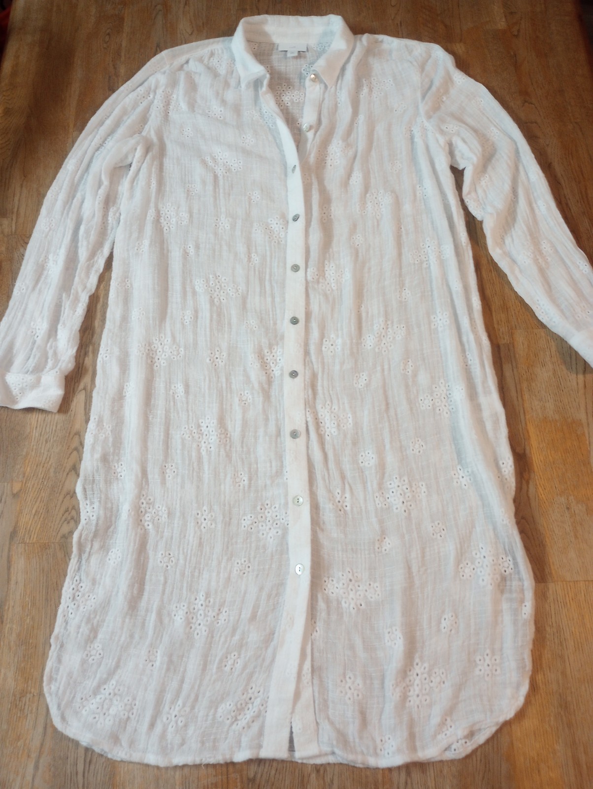 Women's J Jill XS White Coastal White Gauze EMBD Tunic Cover-up Cottage Beach