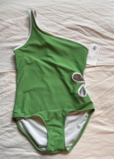 Old Navy Girls' 1 Piece Bathing Suit Size Large, Green/White NWT