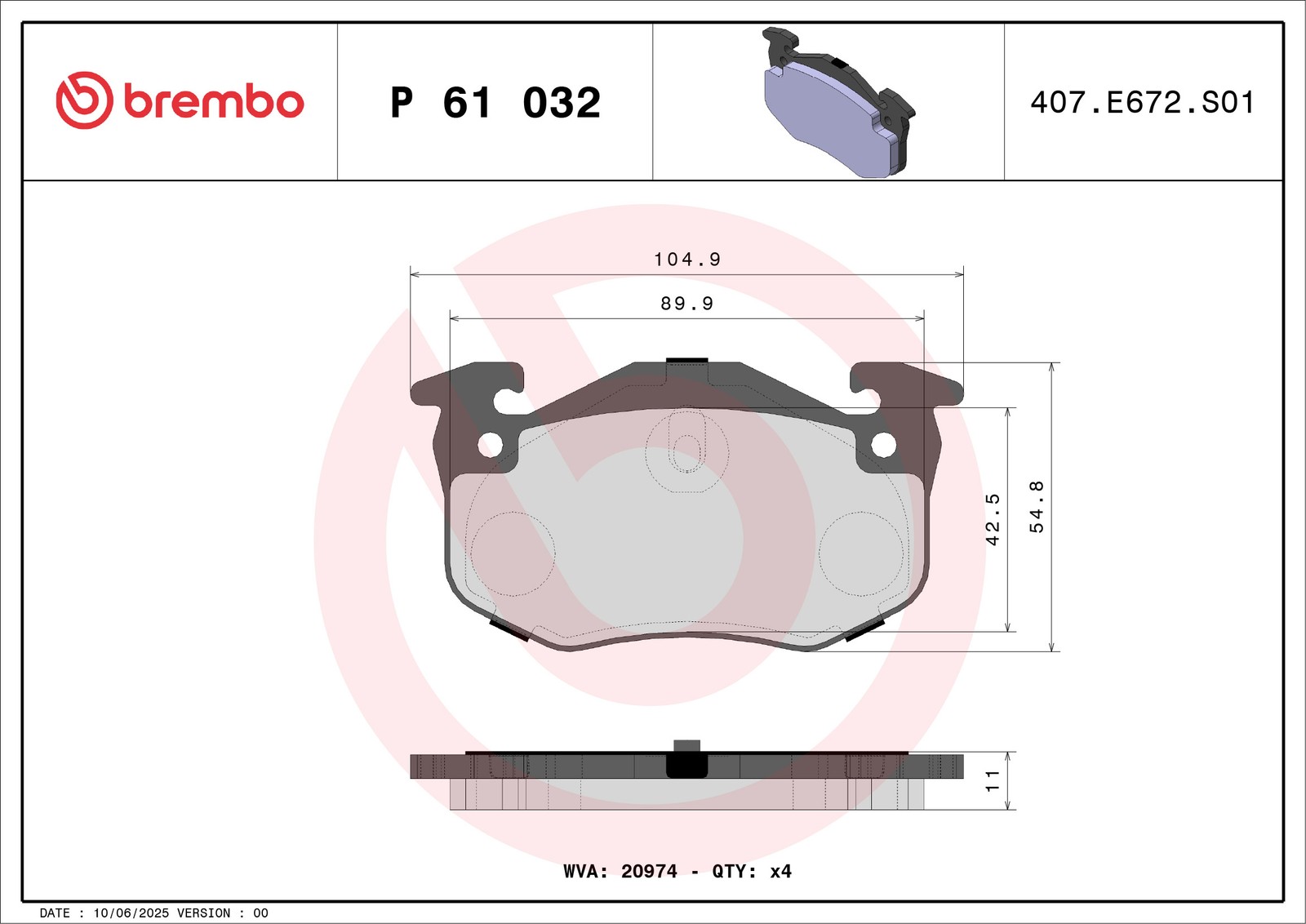 Für BREMBO P 61 032 HAM PADS. REAR PEUGEOT 205,306,309 REAR - Bild 6