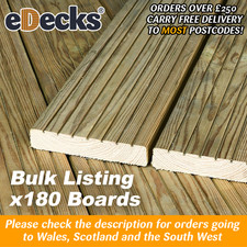180 x Pressure Treated Reject Decking Boards 120mm x 26mm x 2.4m Very Cheap Bulk