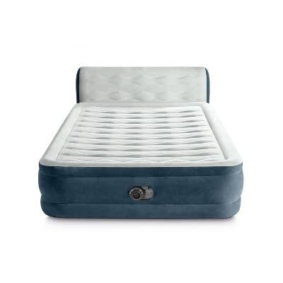 INTEX 18" PILLOW TOP AIR MATTRESS ELECTRIC PUMP HEADBOARD SIZE QUEEN - BLUE