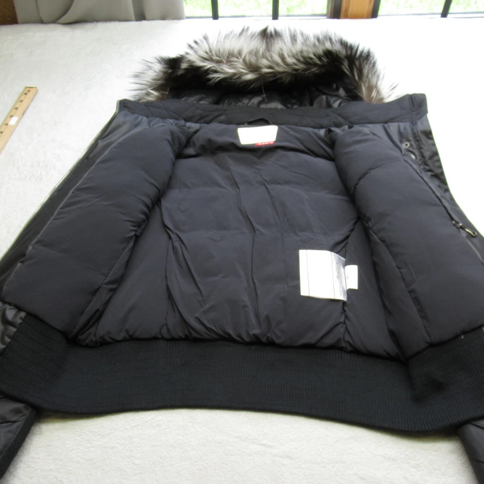 Spyder Down Jacket Womens 8 Black Nylon Faux Fur Hood Snap Zip Cropped Puffer - Image 3 of 4
