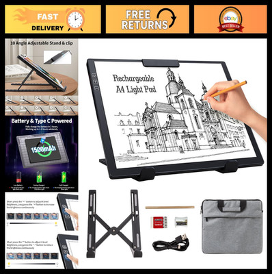 Ultra Thin A4 Rechargeable Light Pad with Stand & Carry Bag, 6 Brightness Levels