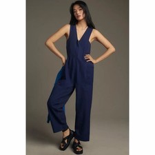 Daily Practice Anthropologie Zip Front Jumpsuit Women Size Small Navy Athleisure