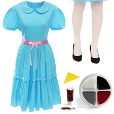 SHINING GHOST TWIN SISTER HALLOWEEN FANCY DRESS COSTUME DRESSES SOCKS FACE PAINT