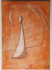 e9Art ACEO person alone at night outsider art brut naive