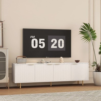 White Modern Fluted TV Stand, 68'' Entertainment Center Cabinet For TVs Up to 80''