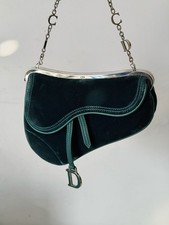 Christian Dior Vintage Mini Saddle Bag - Green Velvet Silver Hardware 