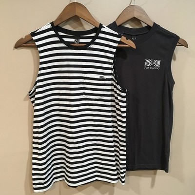 Lot 2 Fox Racing Muscle Tank Tops Womens S Black White Stripe Biker Streetwear