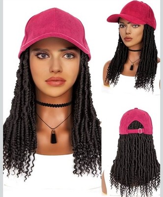 Burgundy Hat With Synthetic  Braided Coily Hair 14 