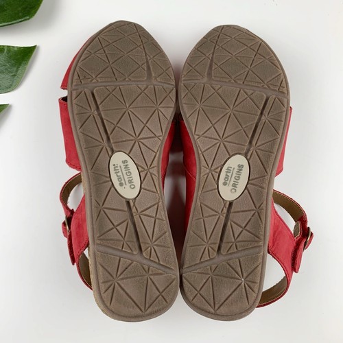 Earth Origins Palomas Percy Sandals Red Nubuck Leather Wedge Women's 8 Wide - Picture 10 of 10