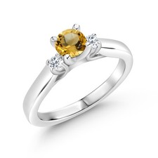 925 Sterling Silver Yellow Citrine White Topaz 3 Stone Ring 0.90 Cttw 