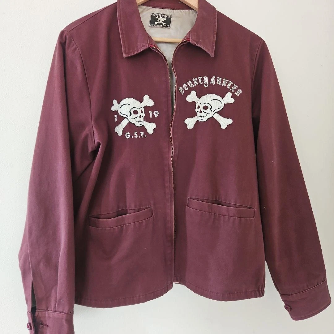 Bounty Hunter Burgundy Skull Embroidery Casual Jacket Size L