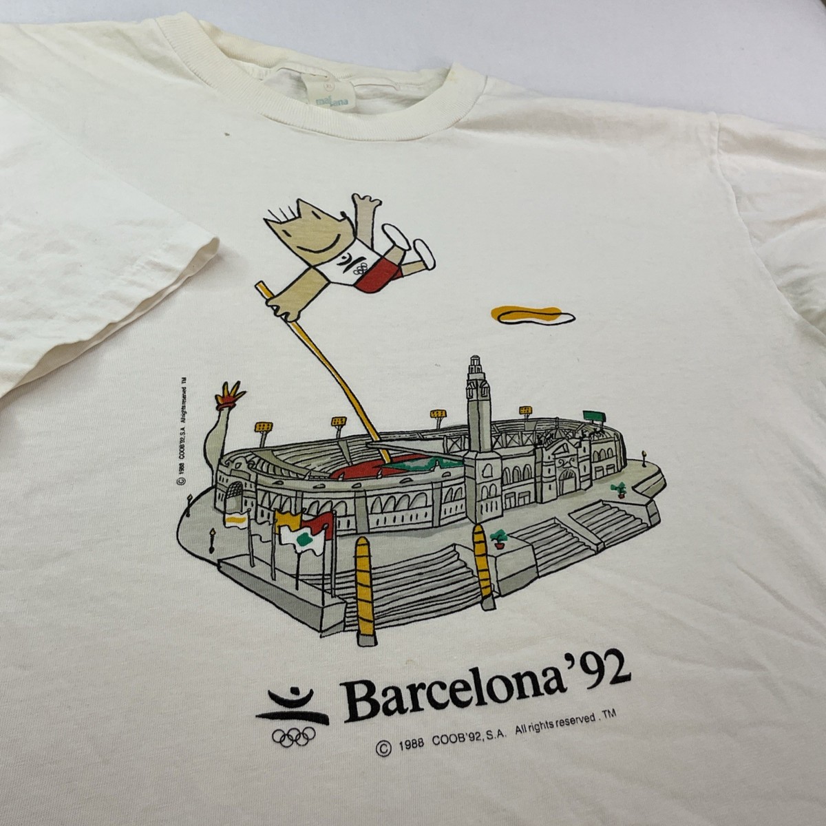 Vintage Barcelona 92 Olympics T-Shirt XL 80s Cobi Mascot Stadium 