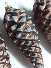 4 Blown Glass Frosted Pinecone Ornament Lot Christmas 6" each Glittery Rustic