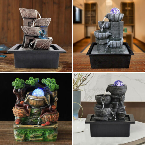 LED Fountain Waterfall Feng Shui Desktop Water Sound Indoor Desk Ornament Decor