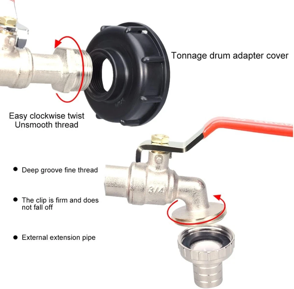 Robinet Raccord Avec Adaptateur 3/4" S60x6 Pour Cuve 1000 L Récupérateur D'eau - Photo 3/4