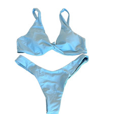 Women's Sky Blue Classic Bikini Size L with High-Cut Bottoms and tie back top