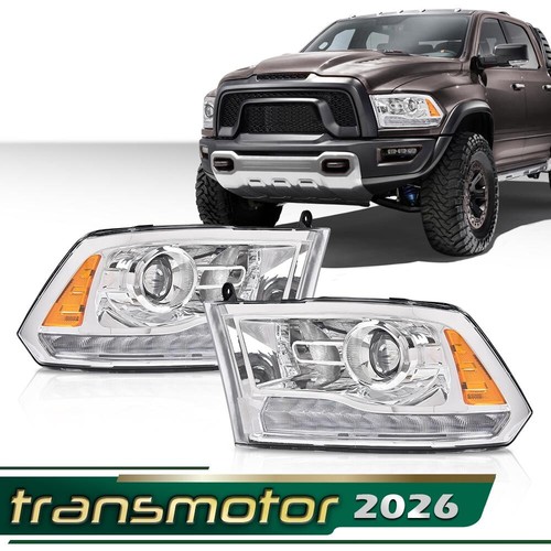Fit For 2013-2018 Dodge Ram 1500 2500 3500 Chrome LED DRL Headlights Headlamps - Picture 3 of 11