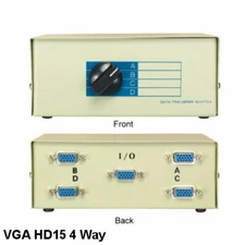 Kentek VGA HD15 4Way Data Transfer Switch Box Female Port PC ABCD Rotary Dail