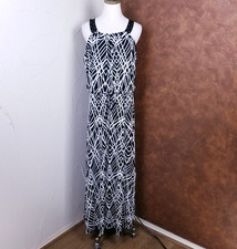 Calvin Klein Sleeveless Maxi Dress Size L Black White Geometric Pleated Studded