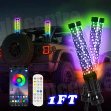 Pair 1FT Spiral Fat Whip Lights Chasing Lighted LED RGB for Polaris RZR UTV ATV