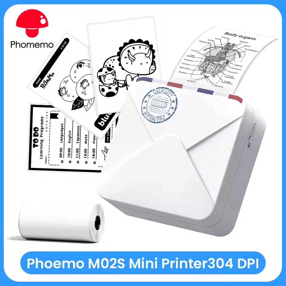 Phomemo M02S Bluetooth Thermal Photo Printer 300dpi Wireless Label Maker Phomemo M02S Bluetooth Thermal Photo Printer 300dpi Wireless Label Maker
