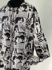G-NET Black White Comic Girl Boy Anime Graphic Zip Jacket 2XL Bomber Streetwear