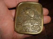 vintage 1976 bass Fishing Belt Buckle indiana metal craft brass