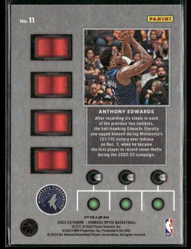 2022-23 Panini Donruss Optic T-Minus Anthony Edwards #11 Prizm Timberwolves - Picture 2 of 2