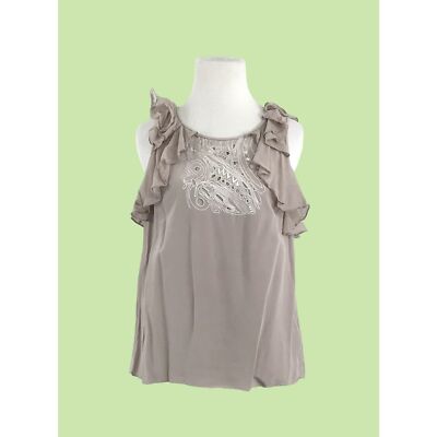 Tibi Women's Sleeveless Ruffle Sleeveless Silk Top Size 2