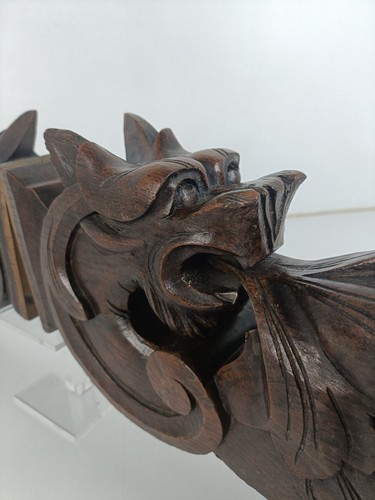 Antique Pair Corbels Hand Carved Wood Architectural reclaimed Salvaged Baroque - Picture 8 of 9