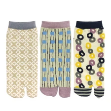 Wrapables Tabi Flip-Flop Socks (Set of 3), Ankle Length Playful Prints