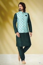 Mens Designer Wedding Party Ethnic Wear Kurta Payjama Jacket Set From India