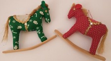 Vintage Pair Of Handmade Rocking Horse Plush Christmas Tree Decoration