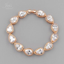 Women ROSE GOLD Plated Teardrop Clear Cubic Zirconia Wedding Tennis Bracelet 150