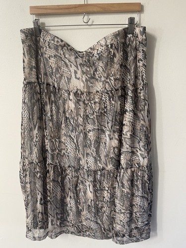 Nina Leonard Skirt 1X Beige Snakeprint Tiered Midi Mesh Elastic Waist Boho Caree