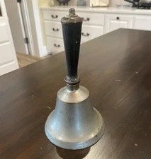 Vintage Large Brass Bell w/ Wood Handle Dinner Bell, School or Ringing Bell B42