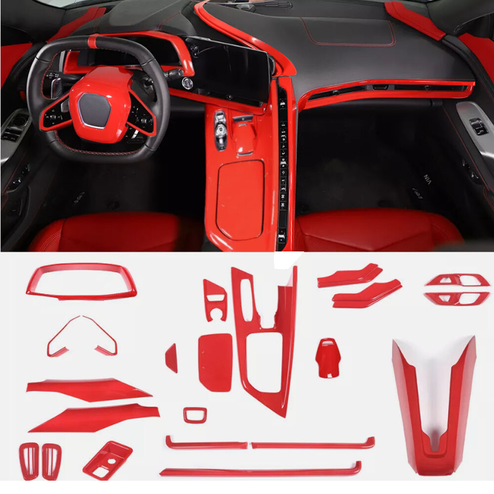 Red ABS Exterior & Interior Cover Set part kit Trim Fit For Corvette C8 2020-24