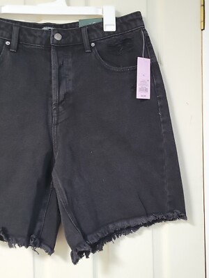 WILD FABLE Wmn's Black High Rise Cut-Off Distressed Bermuda