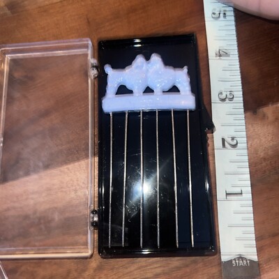 Vintage Glamour Hair Lift Pick with Blue Poodles by Kurtell & Co 1950s with Case