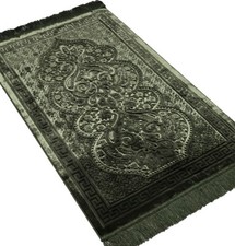 Modefa Luxury Velvet Islamic Prayer Rug Janamaz Sajjadah Paisley - Dark Green