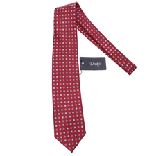 Drake's NWT Neck Tie in Red with Light Blue & White Geometric Pattern 100% Silk