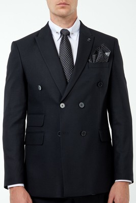 Jack Martin - Black Birdseye zweireihiger Anzug/Herren Business & Hochzeitsanzug