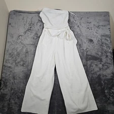 ANRABESS Jumpsuit Women's Size Small One Shoulder White Sleeveless Wide Leg Pant