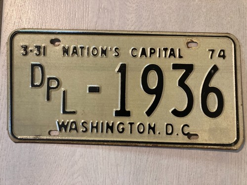 1974 Washington D.C. License Plate DIPLOMAT DPL Obsolete # 1936 FOREIGN GOVT