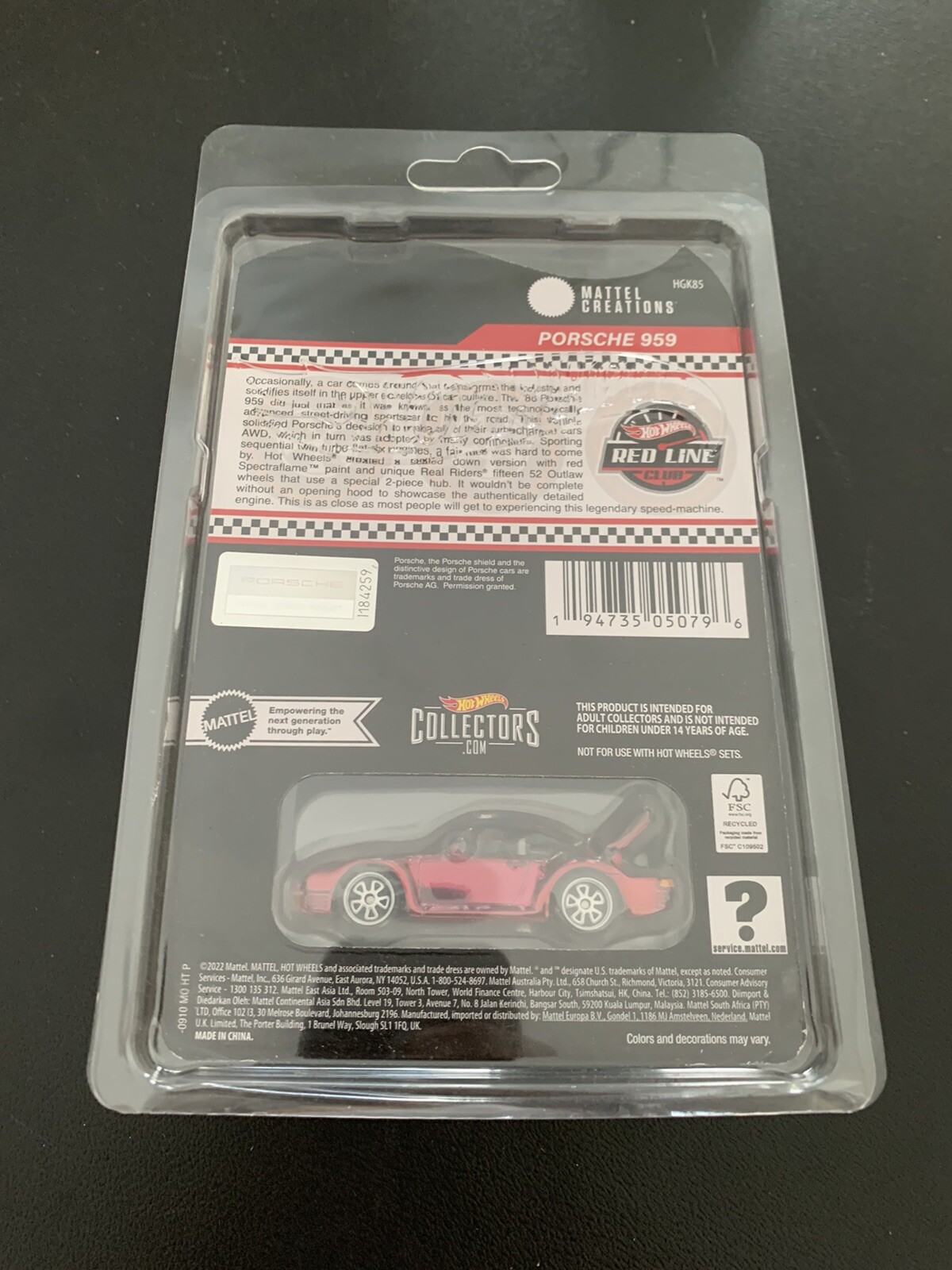 Hot Wheels Porsche 959 - Red (HGK85)