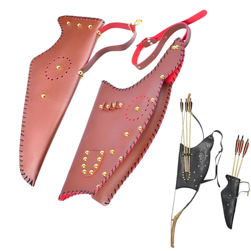 Leather Traditional Recurve Bow Bag Case Arrow Quiver Archery Longbow Hunting - Picture 6 of 21