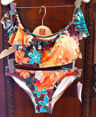 Vince Camuto 2pc Floral Multicolor Bikini Set XS Bandeau Lined Removable Straps