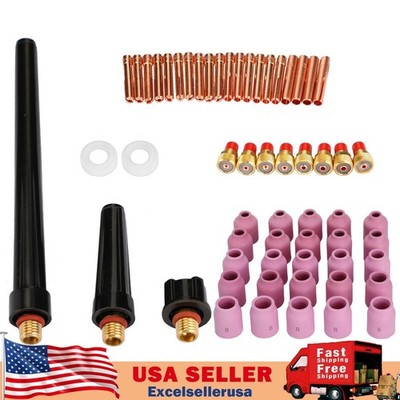 58Pcs Tig Welding Torch Stubby Gas Lens Consumables Cup Kit For Wp-9/20/25 US